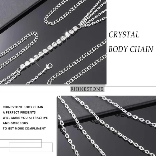 Vista 5 de Tgirls Layered Rhinestone Body Chain Sexy Gold Body Belly Chain Beach Body Jewelry Party for Women