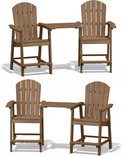 Vista 10 de YEFU Juego de 2 sillas Adirondack altas para balcón, sillas Adirondack de gran tamaño, taburetes de bar ampliados con grano de madera, resistentes a
