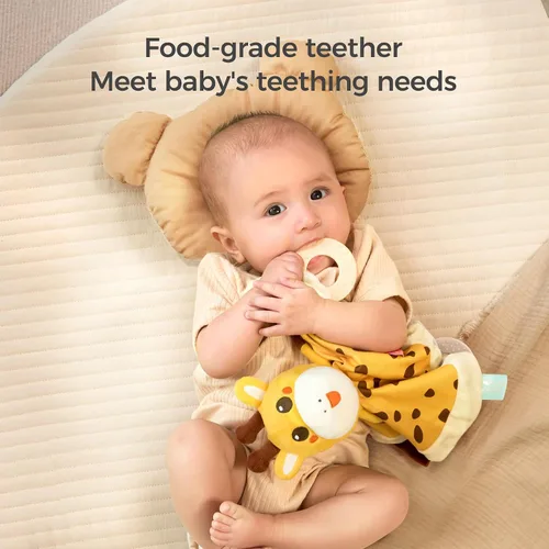 Vista 2 de TUMAMA - Manta de seguridad para bebé, manta de terciopelo suave con lunares de peluche y anillos de dentición, artículos esenciales para recién
