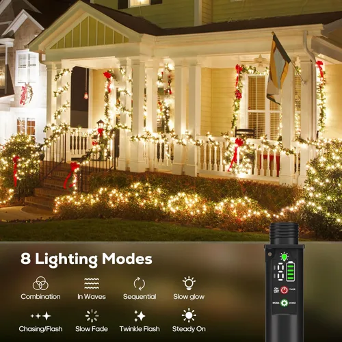 Vista 3 de Paquete de 2 tiras de luces recargables con control remoto, color blanco Blanco cálido