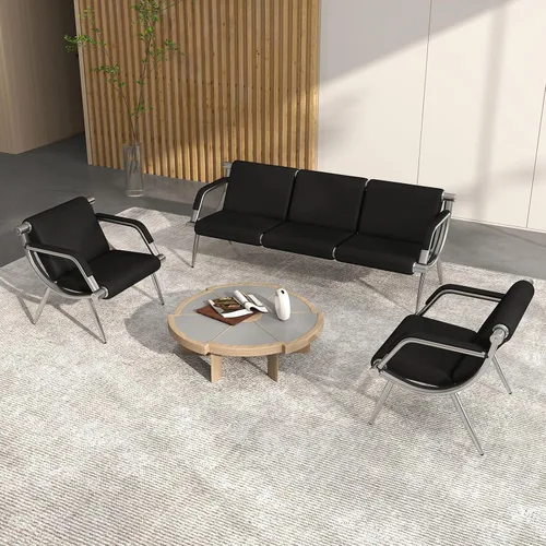 Vista 13 de kinbor - Silla de espera con reposabrazos, asiento de invitados de piel sintética, color negro
