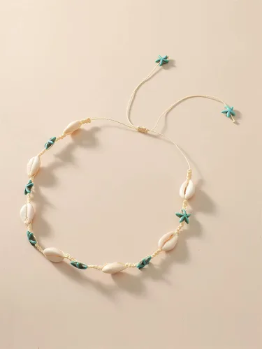 Vista 4 de Gargantilla de concha de estrella de mar, collar de playa con perlas de perlas, gargantilla bohemia con cuentas, gargantilla ajustable con estrellas