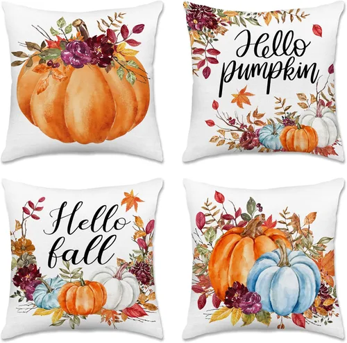 Vista 16 de pinata Juego de 4 fundas de almohada de otoño de 18 x 18 pulgadas