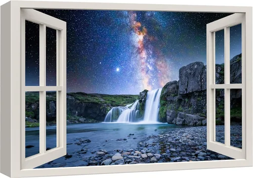Vista 22 de Cuadro decorativo con diseño de ventana moderna blanca con vista, de la marca Wall26®