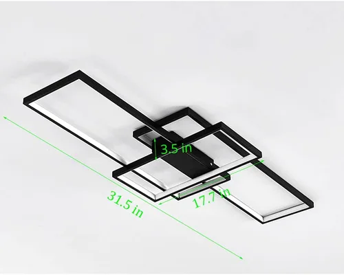 Vista 8 de Lámparas LED de diseño moderno, 3 lámparas de acrílico rectangulares, control remoto regulable, montaje empotrado, lámparas de techo para sala