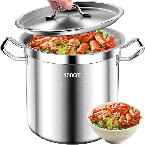 Vista 12 de Olla de Caldo de Acero Inoxidable Cepillado de 20 Cuartos con Tapa - Olla de Caldo Grande - Ollas de Caldo de Inducción de Servicio Pesado de Grado