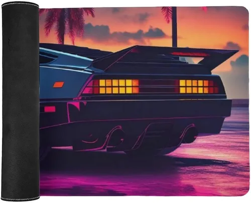 Vista 3 de Large Mouse Pad JDM Sports Car NSX Neon Palm Trees Synthwave Desk Mat Computer Accessories Gaming Office Organizers Supplies Decor Essentials