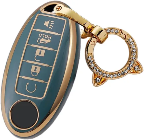 Vista 8 de ontto Protector de llavero de automóvil de 5 botones con llavero de TPU suave, borde dorado, guante para llaves Infiniti JX35 Q50 Q60 QX56 QX60 QX80
