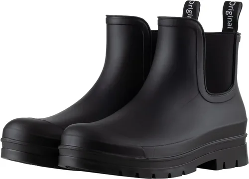 Vista 13 de Planone - Botas cortas de lluvia de ancho amplio para mujer, Chelsea impermeables de moda para mujer, botas de jardín al aire libre mate, botas