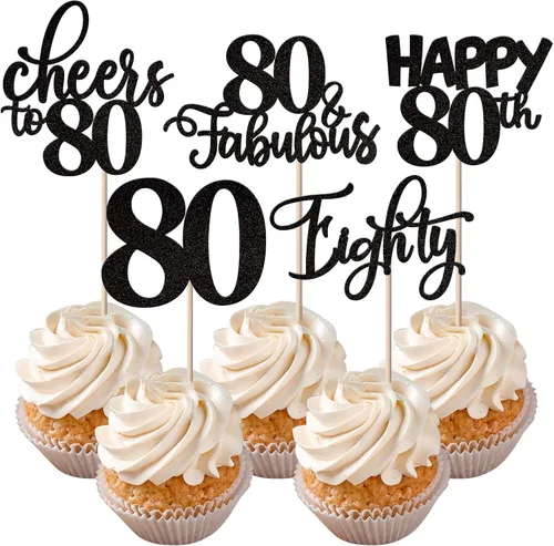 Vista 59 de Rsstarxi Paquete de 30 adornos para cupcakes de 6º cumpleaños con purpurina negra de seis Hello 6 para cupcakes Cheers to 6 años de edad