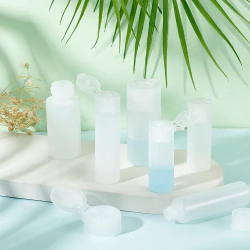 Vista 5 de BENECREAT 10 botellas de 12 ml/18 ml/30 ml de plástico para artículos de aseo de viaje, botellas con tapa abatible, recipientes de muestra