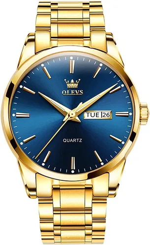 Vista 11 de OLEVS Men's Luxury Stainless Steel Watch Large Face Day Date Waterproof dorado (All Gold)