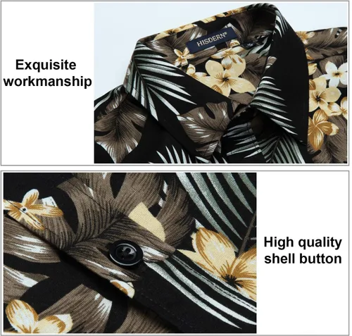 Vista 2 de Camisas hawaianas de manga corta para hombre, camisa Aloha casual con botones tropicales hawaianos florales de verano para fiesta en la playa