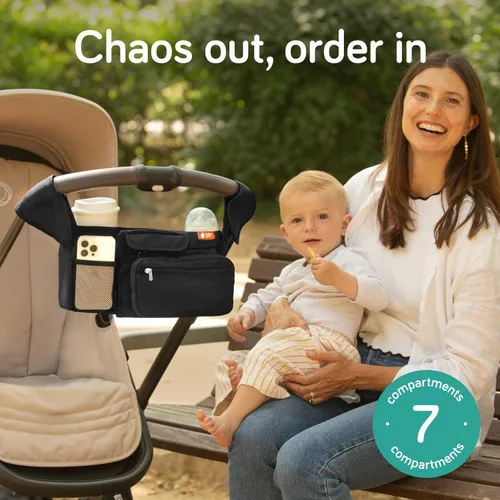 Vista 2 de Baby Uma Bolsa organizadora universal para cochecito: organizador de cochecito con soporte para tazas con aislamiento XL (2), soporte para teléfono