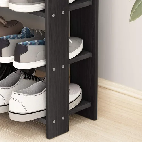 Vista 6 de DlandHome Zapatero de almacenamiento de zapatos, zapatero de 5 niveles, zapatos de madera, tacones, tenis, organizador de almacenamiento