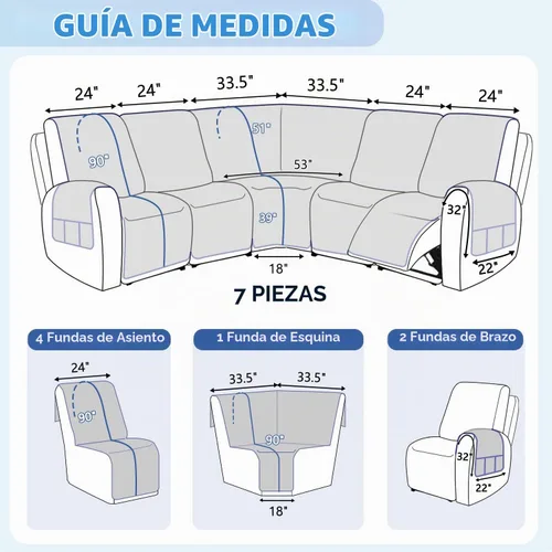 Vista 3 de ALIECOM Fundas de sofá modular reclinable en forma de L, 100% impermeables, fundas para sofá seccional, fundas lavables con estampado, protector