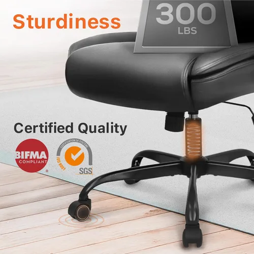 Vista 8 de NEO CHAIR Silla de escritorio de oficina, respaldo alto, piel sintética con Negro