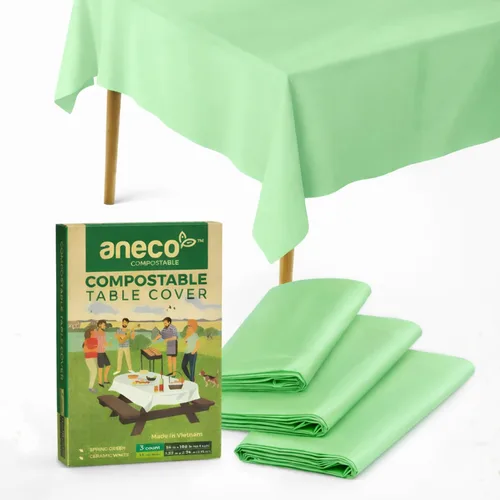 Vista 7 de ANECO Manteles 100% compostables para mesas rectangulares (54 x 108 pulgadas, 3 unidades) – Mantel rectangular desechable blanco – Mantel de mesa