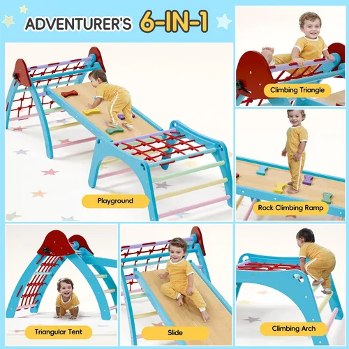 Vista 2 de Xilingol Pikler - Juego triangular de madera plegable, juego de escalada de madera para interiores, parque infantil en la selva, juego de escalada