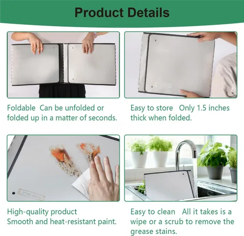 Vista 4 de Protector de salpicaduras plegable Pantalla de salpicaduras de aceite antiadherente extra alta de 15.7 pulgadas para cocinar y freír en la estufa