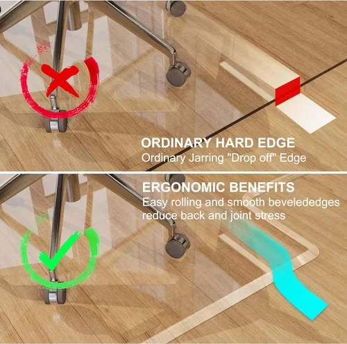 Vista 3 de MESAILUP Tapete para Silla de Oficina con Borde Biselado Irregular con Labio para Alfombra o Piso de Madera Dura Cristal Transparente 36" x 48