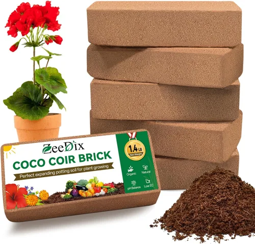Vista 11 de ZeeDix 2 piezas de ladrillos de coco para plantas, fibra de coco 100% orgánica para tierra de jardín y mezcla de macetas, bajo equilibrio de EC
