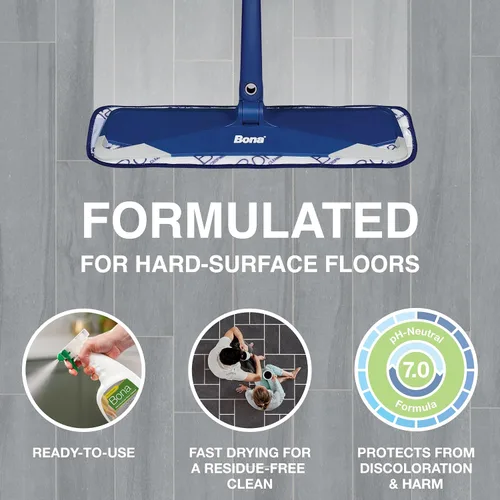 Vista 2 de Bona® Spray limpiador de pisos multisuperficie, 32 onzas líquidas, menta limón, incluye botella llena + recambio de concentrado para limpieza
