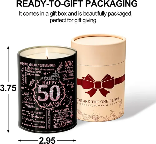 Vista 6 de Regalos de feliz cumpleaños 50 para mujeres, velas perfumadas, velas de decoración del hogar de 50 años, regalo de Navidad para esposa, mamá, novia