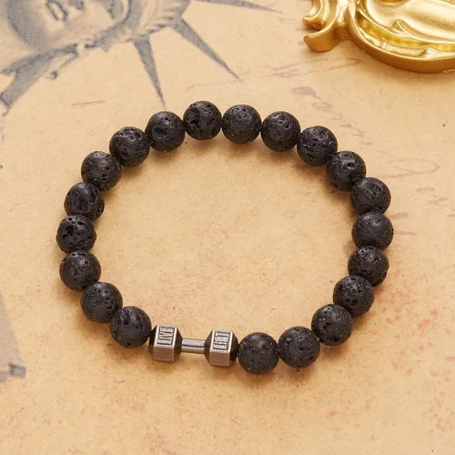 Vista 6 de Harlermoon Pulsera de gimnasia con mancuernas para hombres y mujeres, piedra de lava, ajustable, cuentas de piedra natural, pulsera de fitness