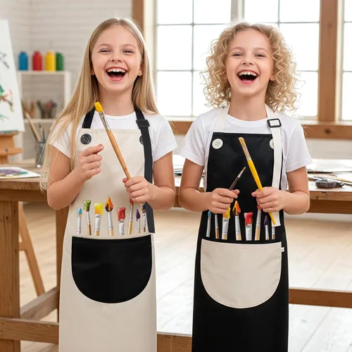 Vista 5 de Mabor 2 delantales para cocinar, delantal de pintura impermeable ajustable, delantales de arte con bolsillos para niños y niñas, pintura