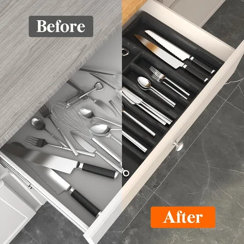 Vista 5 de Lifewit Organizador de cajones y organizador de utensilios, bandeja de cocina expandible para cocina, soporte de cubiertos de plástico ajustable