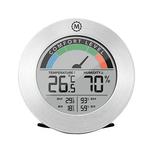 Vista 2 de MARATHON Termómetro higrómetro digital para interiores con indicador de comodidad Monitor de temperatura y humedad, registros altos y bajos