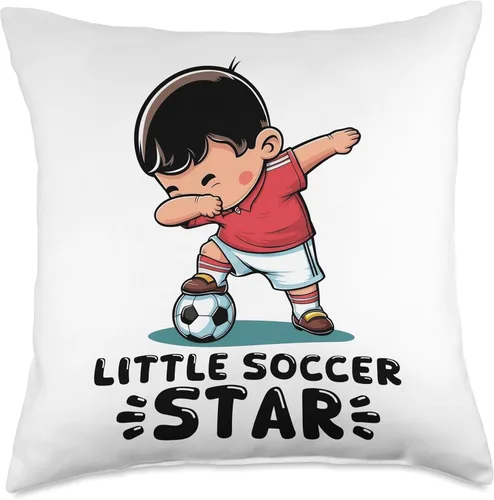 Vista 4 de Dabbing Soccer Boy Little Soccer Funny Star Kids Football Throw Pillow