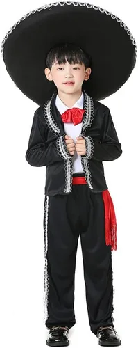 Vista 2 de Boy Mexican Costume Kids Traditional Mariachi Amigo Dance Cosplay Costumes Halloween Outfit Bowtie Belt Suit Outfit