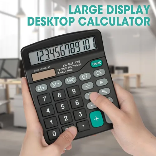 Vista 6 de Paquete de 5 calculadoras a granel, calculadoras de escritorio de 12 dígitos con pantalla LCD grande y botón sensible, energía dual solar y batería