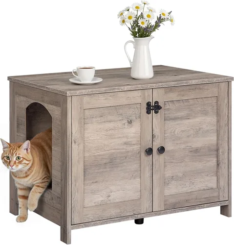 Vista 9 de HOOBRO Gabinete para Caja de Arena, Mueble para Caja de Arena de Gato con Divisor Removible, Mueble Grande para Caja de Arena Oculta, Casa de Madera