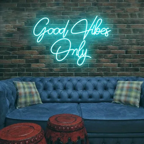 Vista 2 de Letrero de neón con texto en inglés "Good Vibes Only", letreros LED de neón grandes para decoración de pared, letrero de neón personalizado para GV
