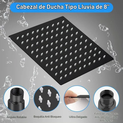 Vista 2 de Cabezal de ducha, Kaqinu - Cabezal de ducha de lluvia de alta presión de 8 pulgadas/combo de ducha de mano con brazo de extensión de 11 pulgadas