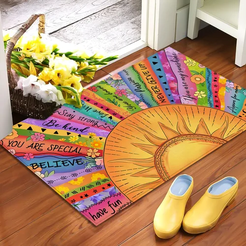 Vista 7 de Tapete bohemio con citas inspiradoras de 17 x 29 pulgadas, tapete decorativo de entrada, tapete de goma antideslizante, tapete lavable