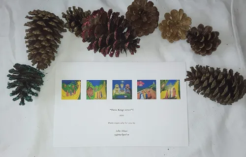 Vista 3 de Arte floral de Puerto Rico, tarjetas de felicitación de tres hombres sabios para todas las ocasiones, tarjeta de notas hecha a mano, 5 x 7 pulgadas