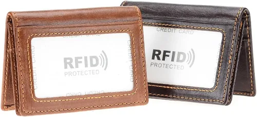 Vista 7 de HAWEE - Cartera de bolsillo frontal para hombre cuero auténtico RFID