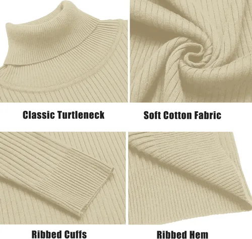 Vista 5 de Amussiar Men's Turtleneck Sweater Slim Fit Cotton Knitted Pullover Sweater Casual Lightweight Long Sleeve Top Beige
