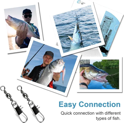 Vista 7 de ReeMoo 200 Uds Pesca Rodamiento de bolas giratorias con conector de seguridad Snap Accesorios de pesca #2#4#6#8#10