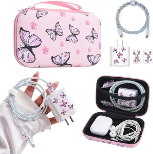 Vista 17 de CameCosy Juego de funda para cargador de teléfono, organizador de cable USB para guardar cables con bolsa de almacenamiento de viaje, suave y lindo