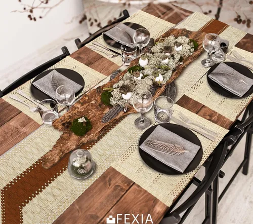 Vista 7 de FEXIA Juego de 6 manteles individuales bohemios, decoración de mesa de macramé y manteles individuales estilo casa de campo de arpillera de algodón