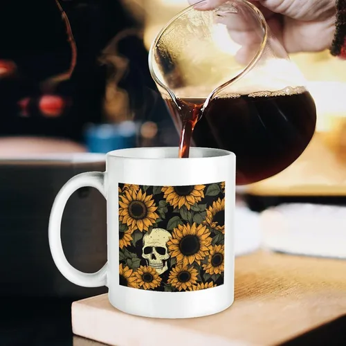 Vista 5 de Tazas de Halloween con diseño de calavera de girasol para café de cerámica, diseño de esqueleto, vintage, regalo para el día de la madre, regalo