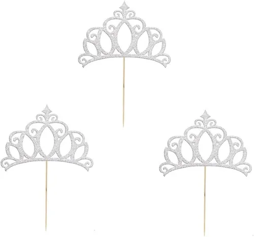 Vista 2 de JANOU Tiara - Juego de 20 piezas para decoración de tartas plateadas con purpurina para bodas, cumpleaños, baby shower, fiestas, 20