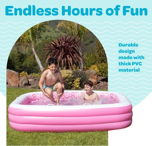 Vista 3 de Inflable para niños y adultos de 90"x60" (7.5'x5') con piso acolchado suave, asas y drenaje, piscina infantil, gran piscina inflable para el patio