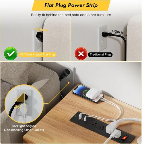 Vista 5 de Kungfuking Regleta de alimentación empotrable USB C de 65 W, con certificación UL, salida de montaje empotrado para muebles con USB, interruptor