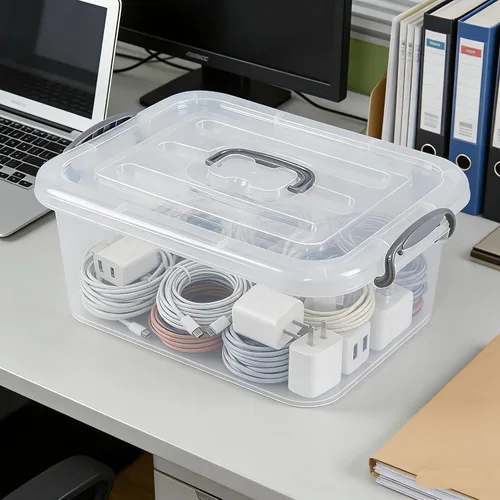 Vista 4 de 2 paquetes de contenedores de almacenamiento de plástico de 8 cuartos de galón con tapas de cierre, caja de almacenamiento transparente con asa